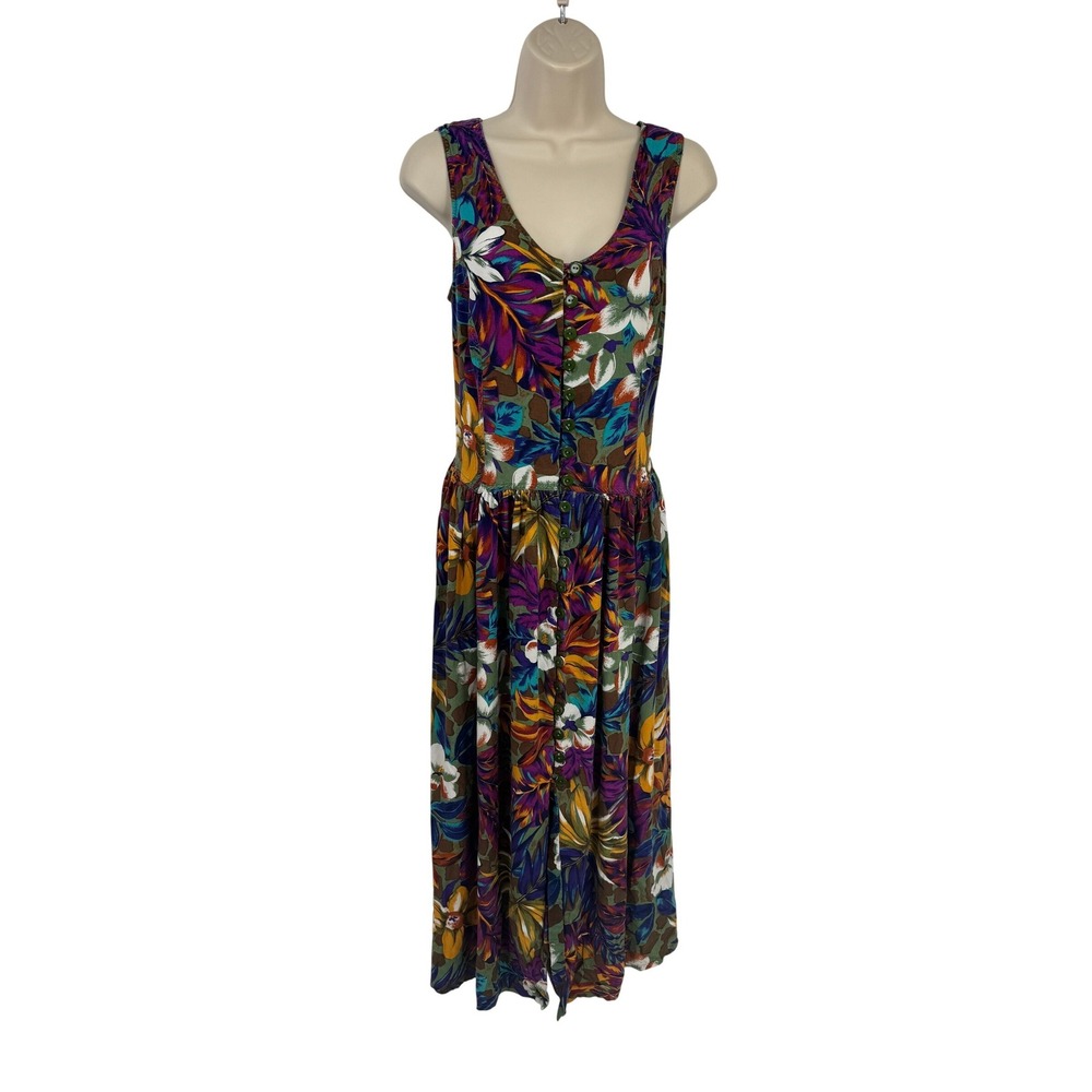 Vintage Jamie Brooke Floral Maxi Dress Womens 10 Button Front Tropical Vacation